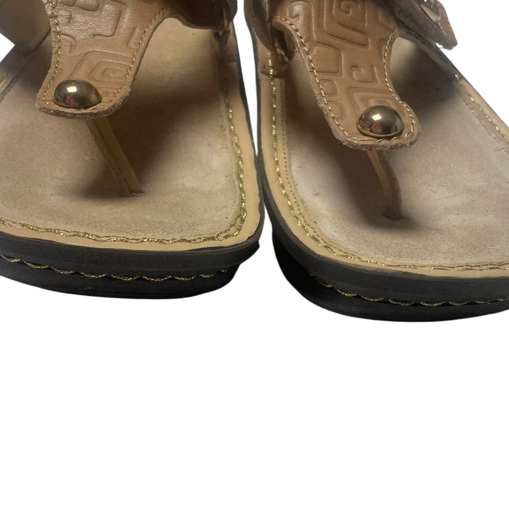 Alegria Carina Tan Leather Wedge Thong Sandals Women's - Picture 8 of 13